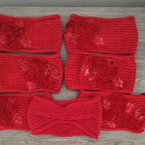 Lot 7  New Crochet Knit Red Roses Sequins Headband / Neckwarmers CC Exclusives